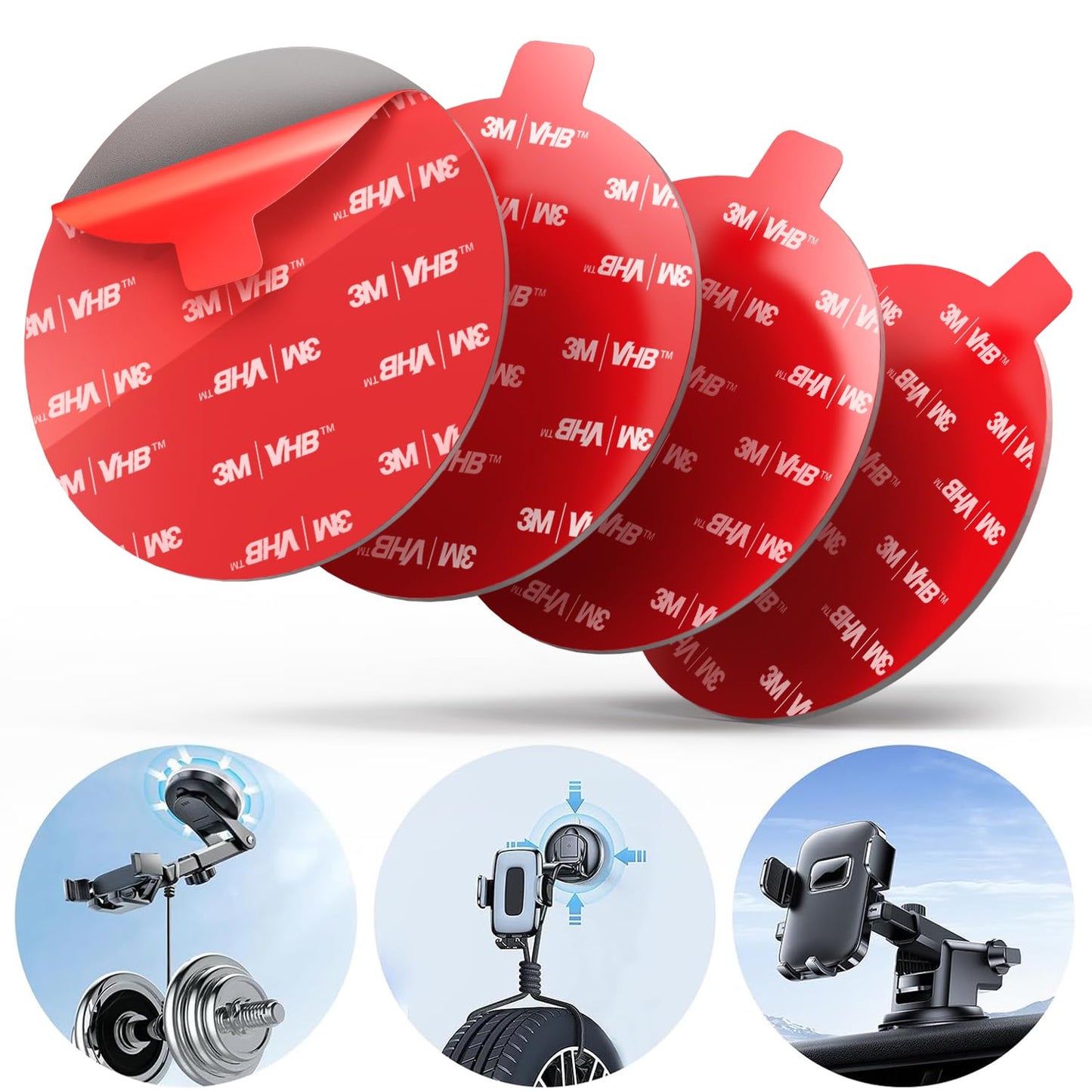 pop-tech 90mm(3.54") 4pcs 3M Sticky Pads Replacement for Car Phone Mount Windshield Dashboard,3M VHB Heat Resistance Circle Double Sided Heavy Duty