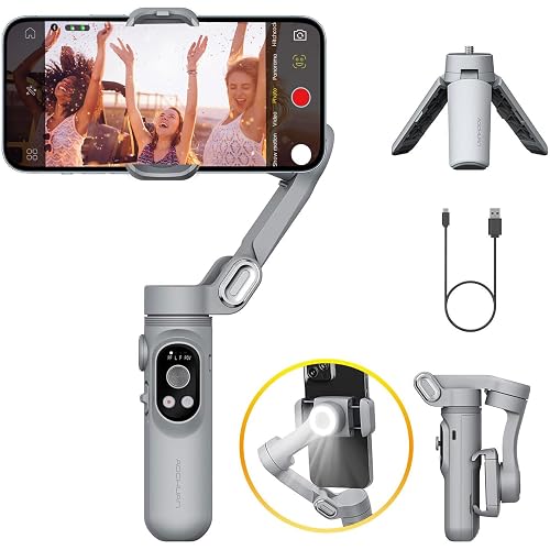 Gimbal Stabilizer for Smartphone w/LED Light Face Tracking Inception Timelapse Handheld Foldable 3-Axis Gimble for iPhone 15 14 13 12 11 Pro Max