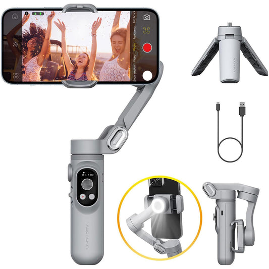 Gimbal Stabilizer for Smartphone w/LED Light Face Tracking Inception Timelapse Handheld Foldable 3-Axis Gimble for iPhone 15 14 13 12 11 Pro Max