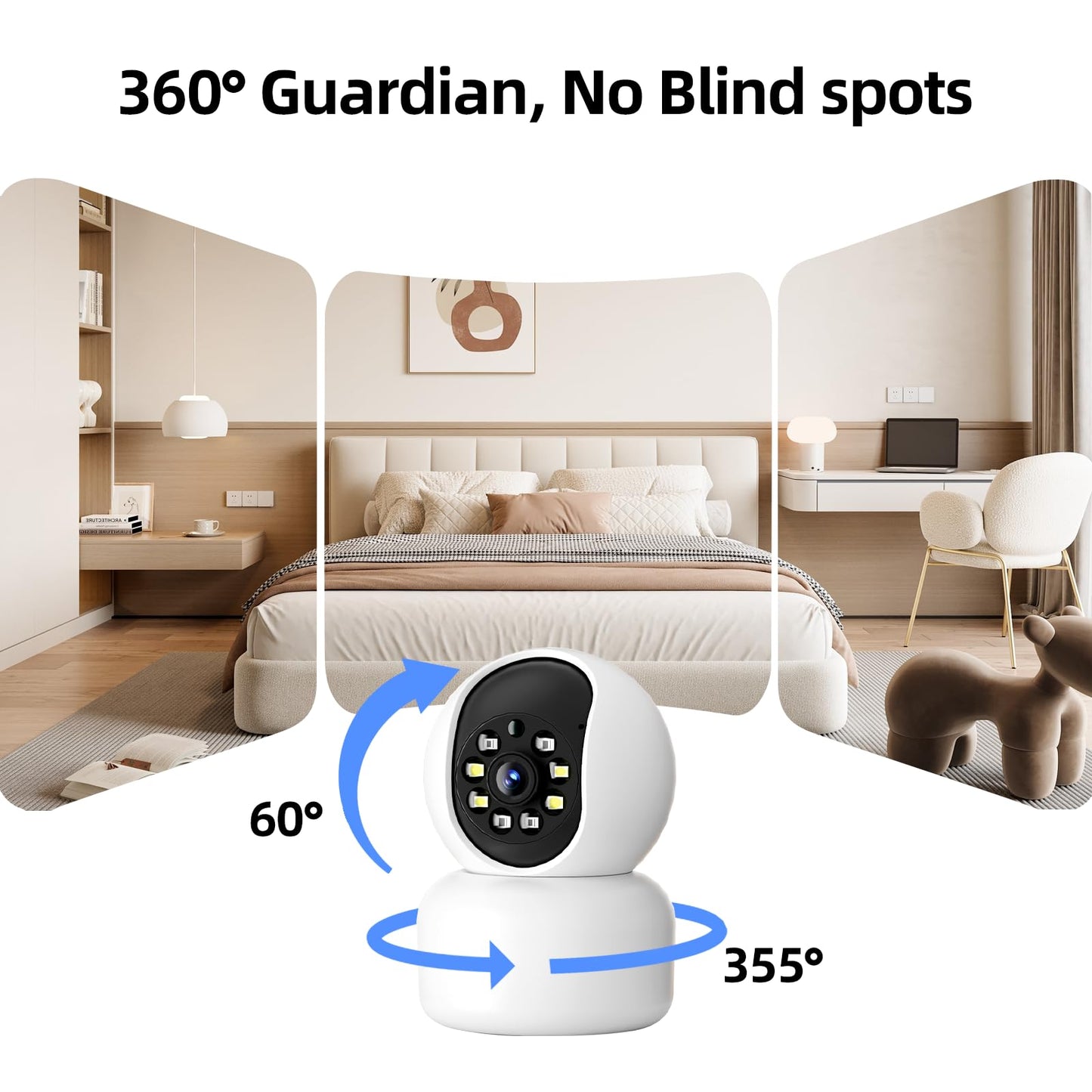 Hawkray 360° 2K 3MP Security Camera Indoor,2.4/5GHz WiFi Smart Motion Alert with AI & 911 Connect,Color Night Vision,355° Pan 60° Tilt,Two-Way Talk