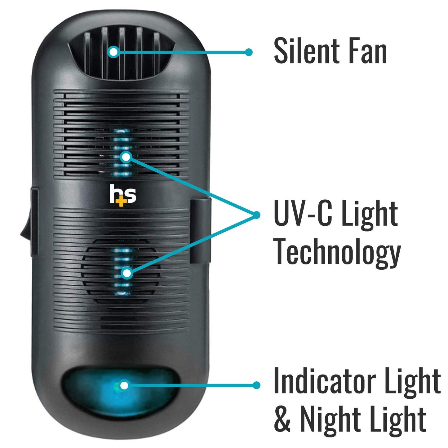 HealthSmart Air Purifier and Air Sanitizer with UVC Ultraviolet Light That Cleans up to 300 Square Feet Pluggable, Black, 1 Count