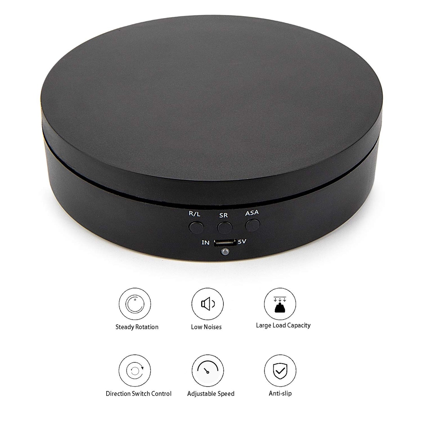 Leadleds 360 Degree Turntable Display Stand, 3 Speeds Electric Rotating Display Stand for Photography Video Shooting Props Jewelry (Black)