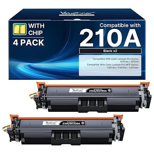 210A Black Toner Cartridges 2 Pack (with Chip) - Replacement for HP 210X 210A Toner Cartridges Works for HP Color Laserjet Pro MFP 4301fdw Toner