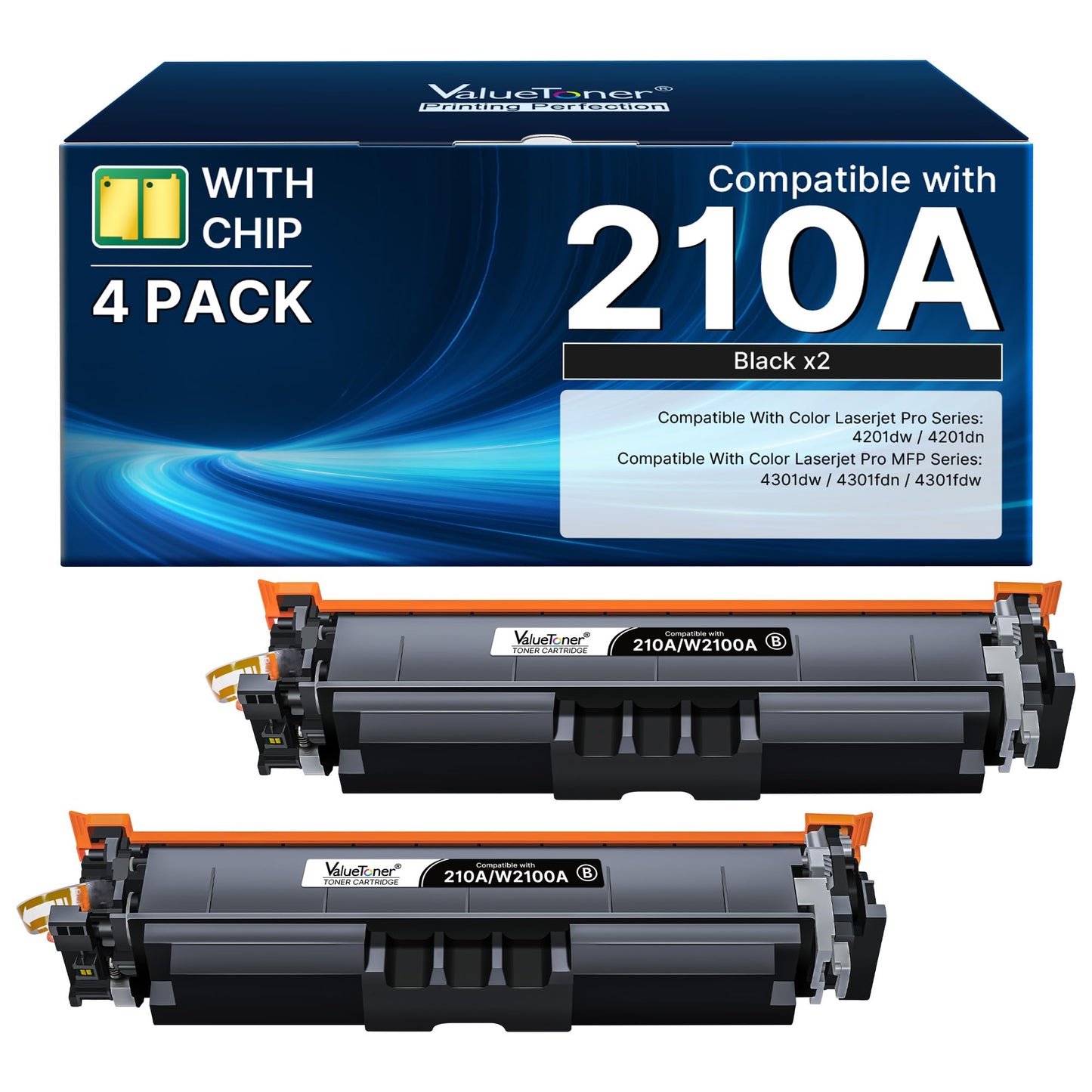 210A Black Toner Cartridges 2 Pack (with Chip) - Replacement for HP 210X 210A Toner Cartridges Works for HP Color Laserjet Pro MFP 4301fdw Toner