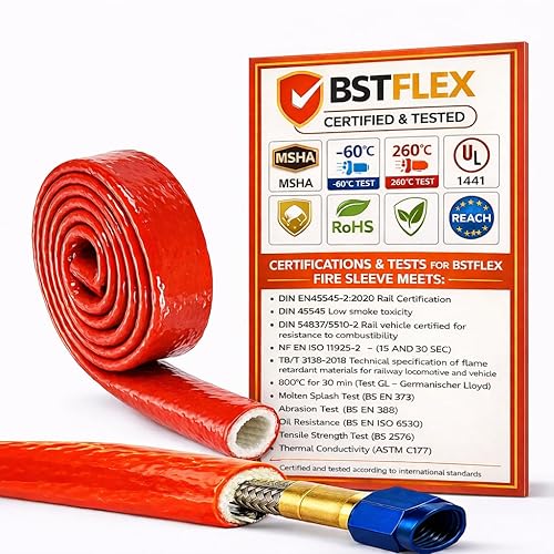 1.57"(40mm) ID Heat Shielded Fire Thermo Armor Fire Sleeve Silicone Coated Fiberglass for Automotive Hose Lines & Electrical Wiring Red, 5 feet