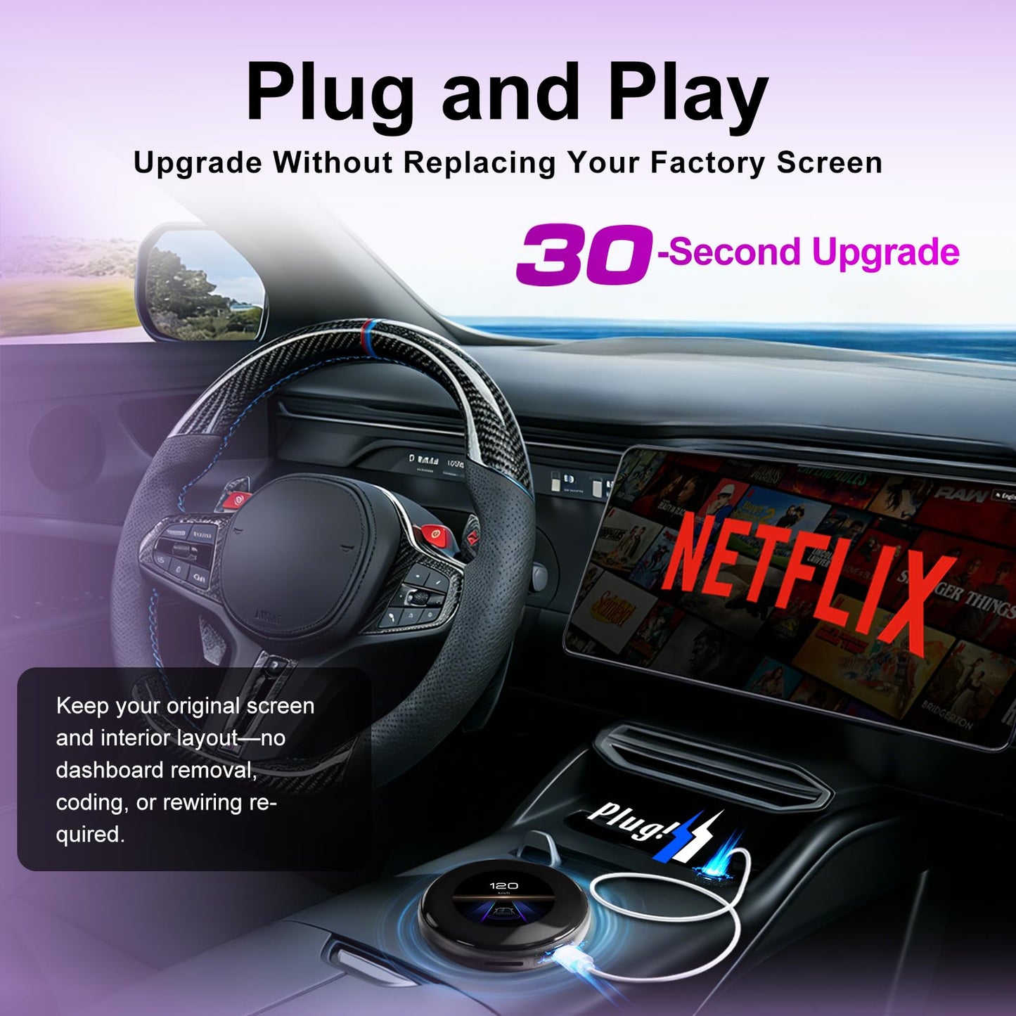 CarPlay Magic AI Box with 3.2” Touchscreen, Supports OEM Wired & Wireless CarPlay, Android 14 Wireless CarPlay & Android Auto for BMW, Mercedes, Audi
