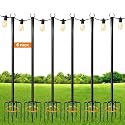 MuliVid 6 Pack 9FT String Light Poles for Outdoor,Metal Lights Hanging Pole Outside with Fork,Light Stand for Patio, Pergola, Garden, Backyard, Yard