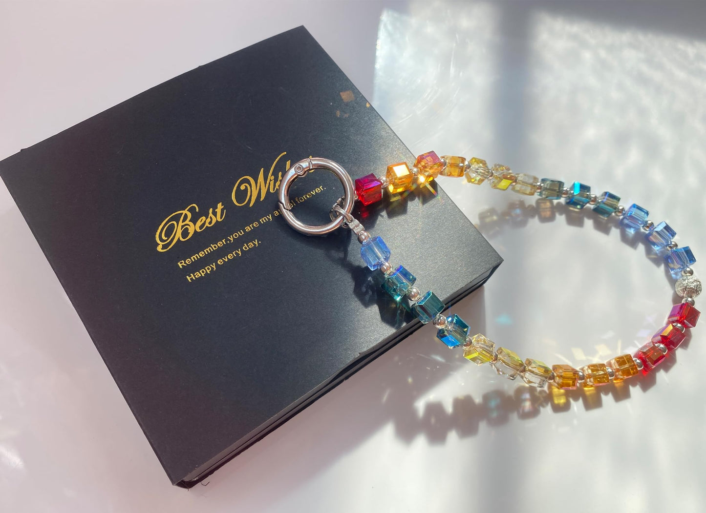 QATYYY Crystal Beaded Phone Wrist Strap, Cute Sparkling Wristlet Key Chain, Bracelet Strap with Tether Tab, Colorful Red