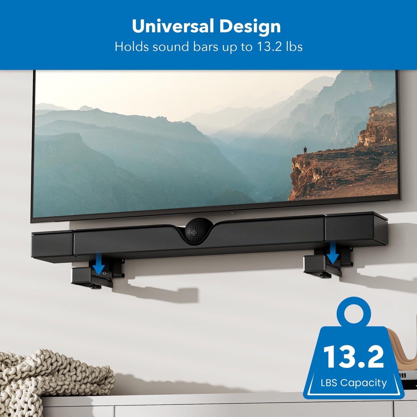 Mount-It! No Stud Sound Bar Wall Mount, Studless Soundbar Mounting Brackets for Drywall, Adjustable Depth Works with All Soundbars up to 6.1 inch