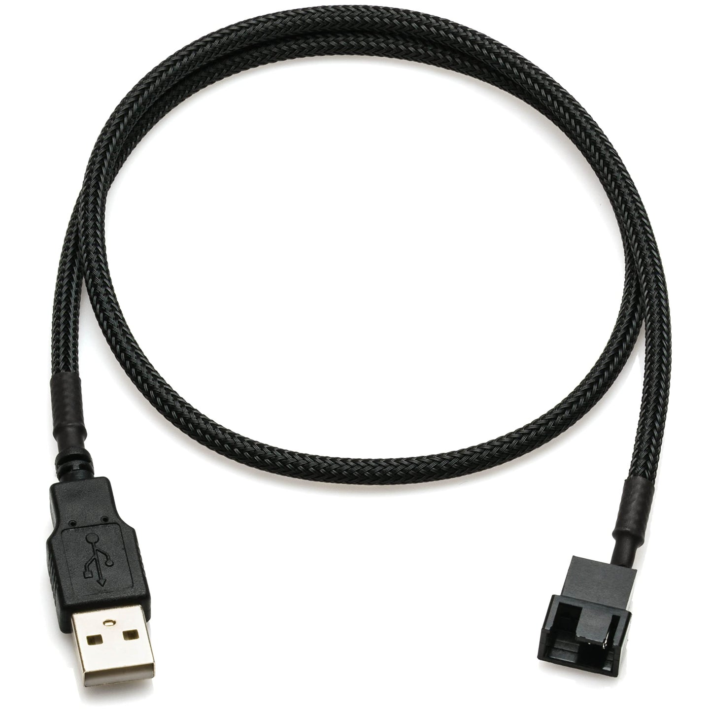 CRJ 5V USB PC Fan Power Adapter Cable - 24-inch (60cm), Black Sleeved - Silent Fan Speed Adapter for 3-Pin & 4-Pin Computer Cooling Fans