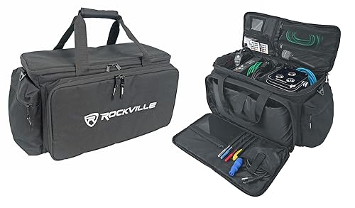 Rockville UT-BAG10 DJ Utility/Cable Bag, 10 Compartments, Padded Straps, Water-Resistant, Lockable Zippers, Perfect for DJs, Events, Gear & Cables
