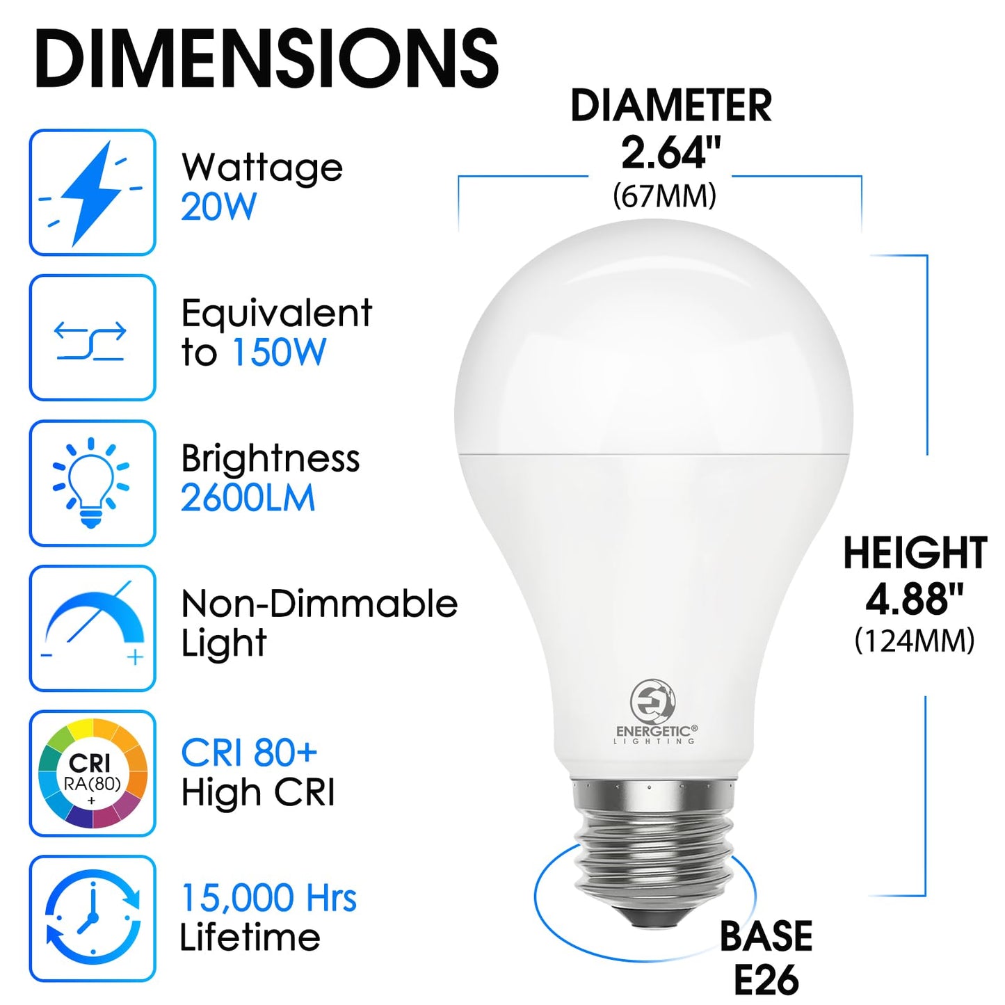 2 Pack 150 Watt Equivalent LED Bulb, Super Bright Light Bulbs 2600LM, Warm White 3000K, A21 LED Light Bulb 20W, Non-Dimmable, E26 Standard Base, LED