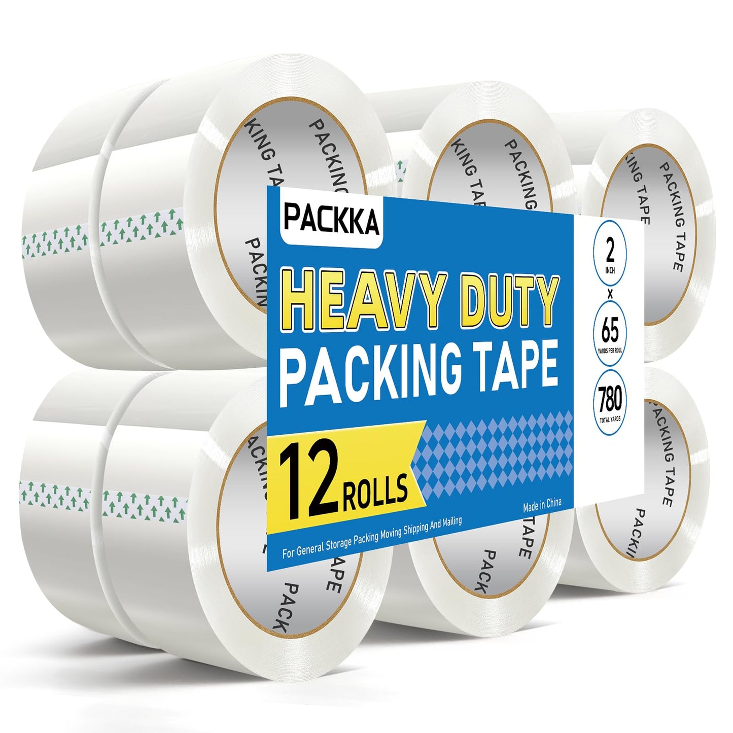 PACKKA Clear Packing Tape, Heavy Duty Packaging Tape Refills 12 Rolls, 2 inch x 65 Yards, Shipping Tape Box Tape Mailing Tape for Shipping Packaging