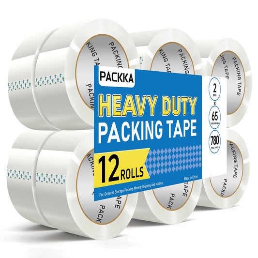 PACKKA Clear Packing Tape, Heavy Duty Packaging Tape Refills 12 Rolls, 2 inch x 65 Yards, Shipping Tape Box Tape Mailing Tape for Shipping Packaging