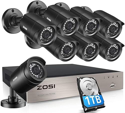 ZOSI 8CH 4-in-1 HD-TVI 1080N/720P Video Security System DVR Recorder with 8X 1280TVL Indoor/Outdoor Weatherproof CCTV Cameras 1TB Hard Drive