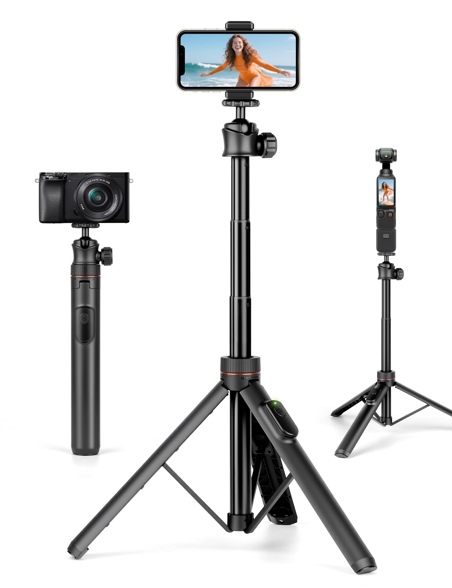 JOILCAN Tripod for iPhone & Camera, 64" Selfie Stick with 360° Ball Head Remote & Phone Holder, Extendable Portable Phone Tripod Stand for Travel Vlog