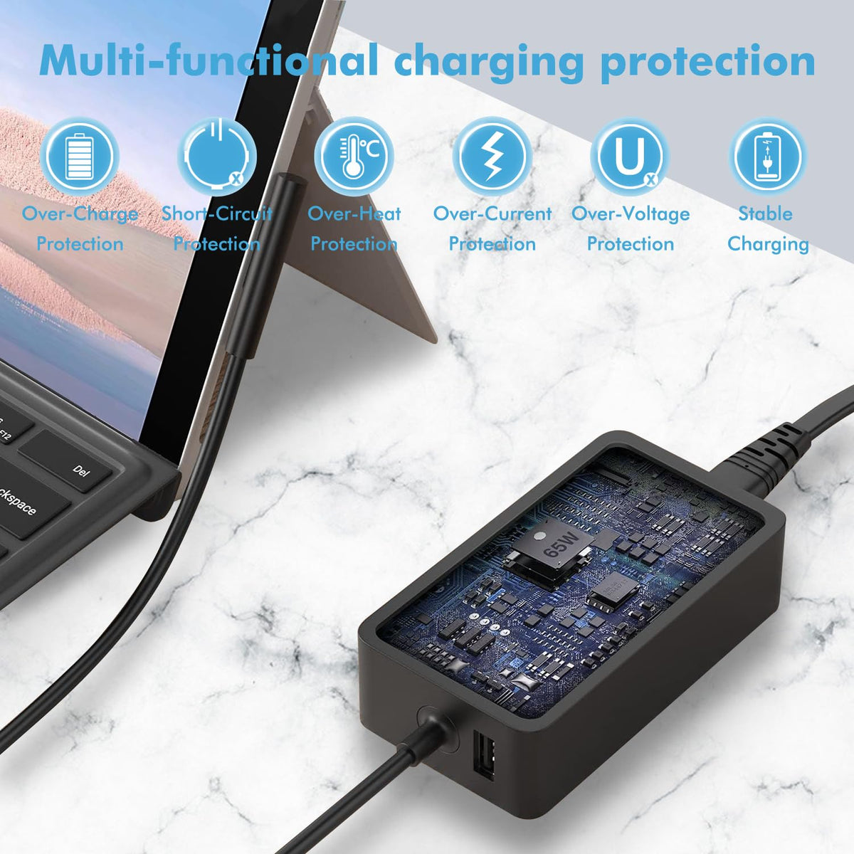 65W Surface Pro Laptop Charger Compatible with Microsoft Surface Pro 11 10 9 8 7 6 5 4 3 X Power Adapter,Surface Laptop 1 2 3,Compatible for Both