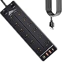 Heavy Duty Power Strip Surge Protector,20A 2500W,Widely 12 Outlets/Dual Switches,20W Fast Charging/PD 20W/QC3.0,350 Joules Protection,12 Gauge 6.5ft