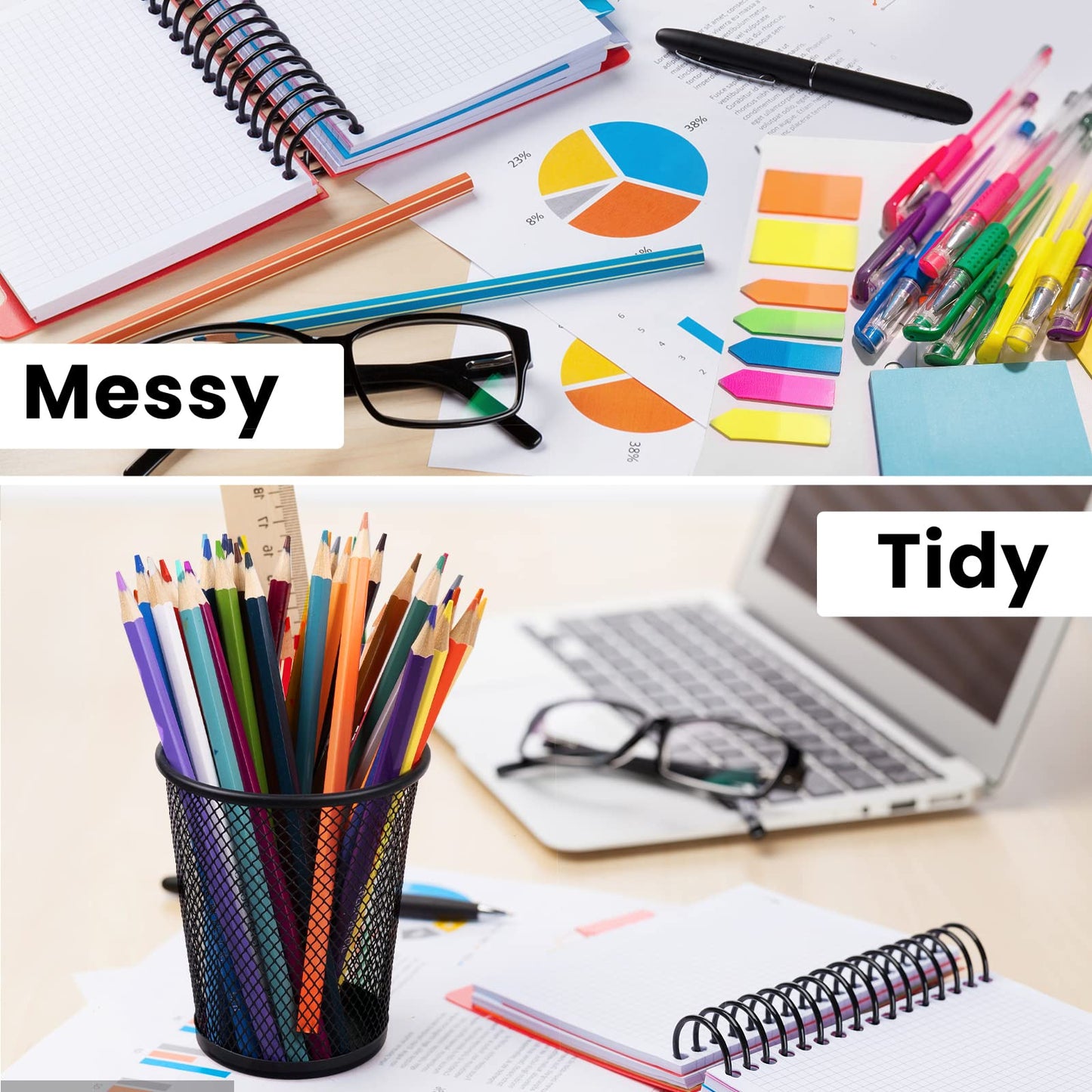 QYH Mesh Pencil Holder for Desk 6 Pack, Metal Pen Cup Black