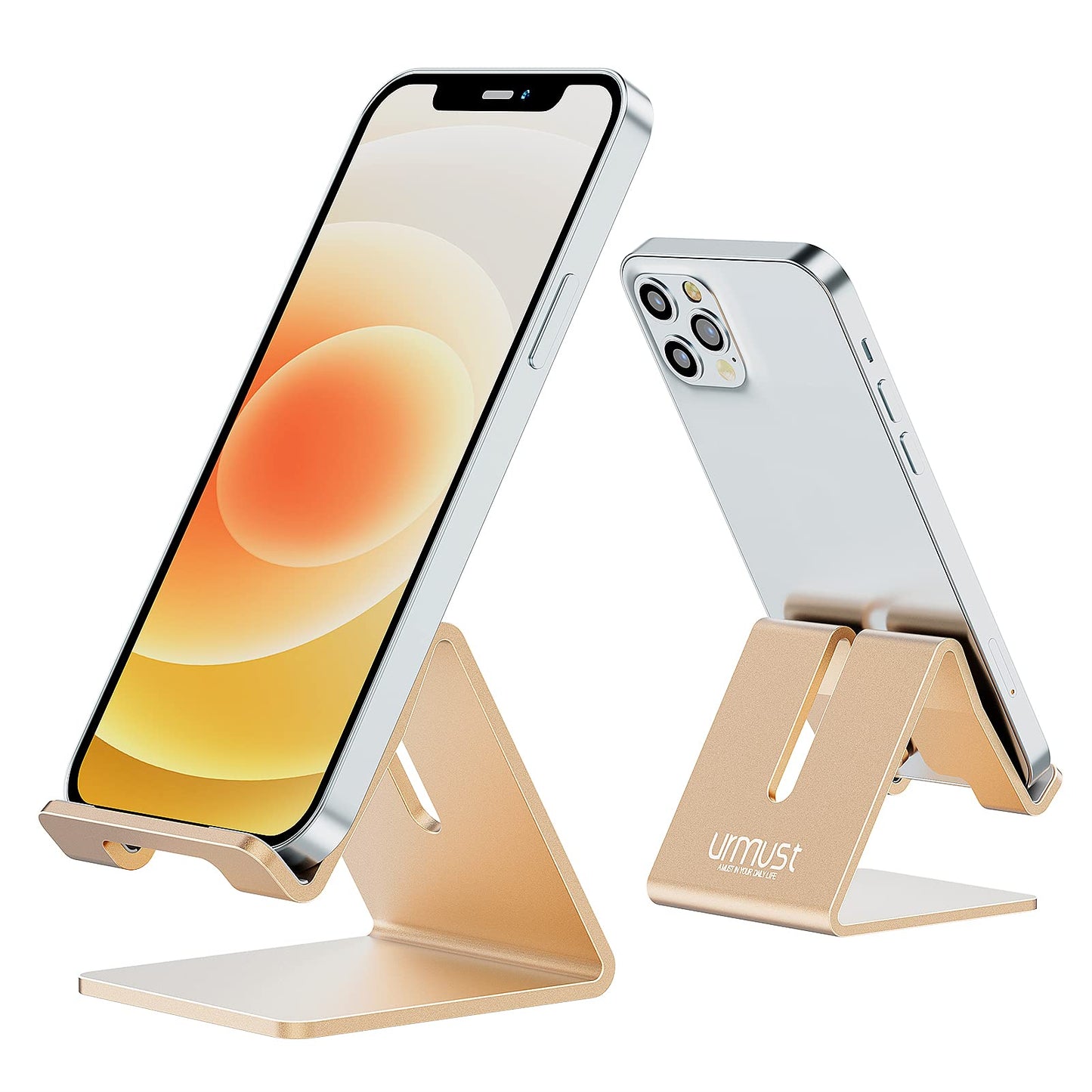 Urmust Desk Cell Phone Stand Holder Aluminum Phone Dock Cradle for iPhone 14 13 12 11 Pro Xs Max Xr X 8 7 6 6s Plus 5 5s 5c, Office Decor Office
