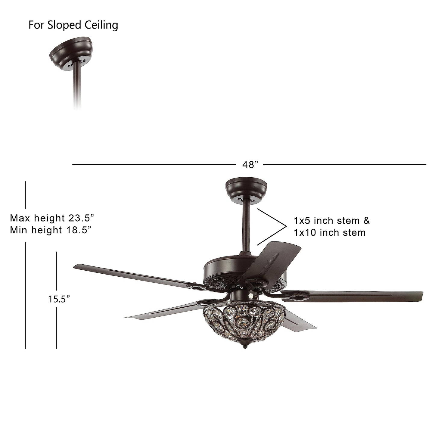 JONATHAN Y Ali 48" 3-Light Metal LED Ceiling Fan, Oil Rubbed Bronze