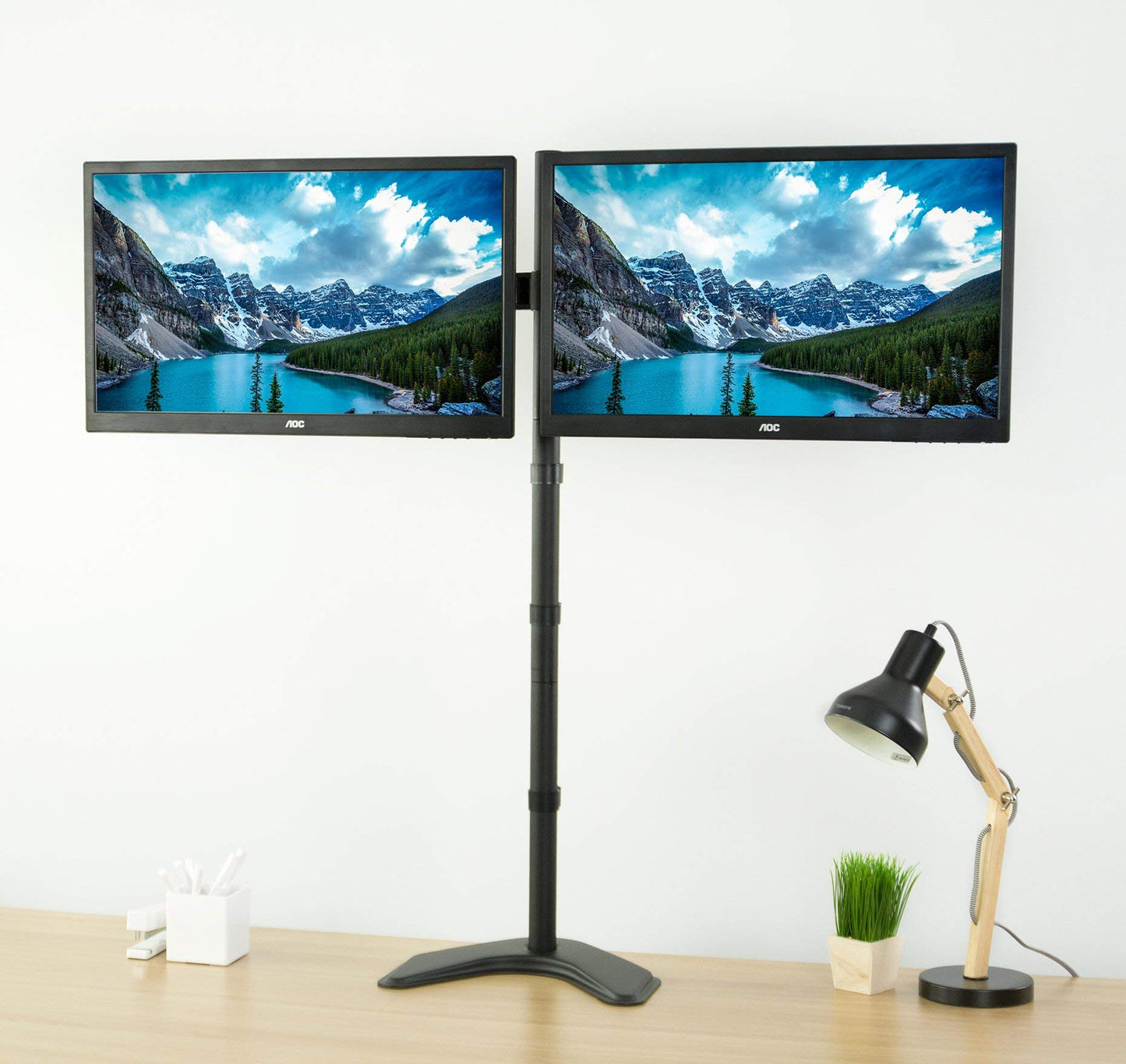 VIVO Dual 13 to 27 inch LED LCD Monitor Free-Standing Desk Stand, Holds 2 Screens, Heavy-Duty Fully Adjustable Arms with Max VESA 100x100mm, Extra