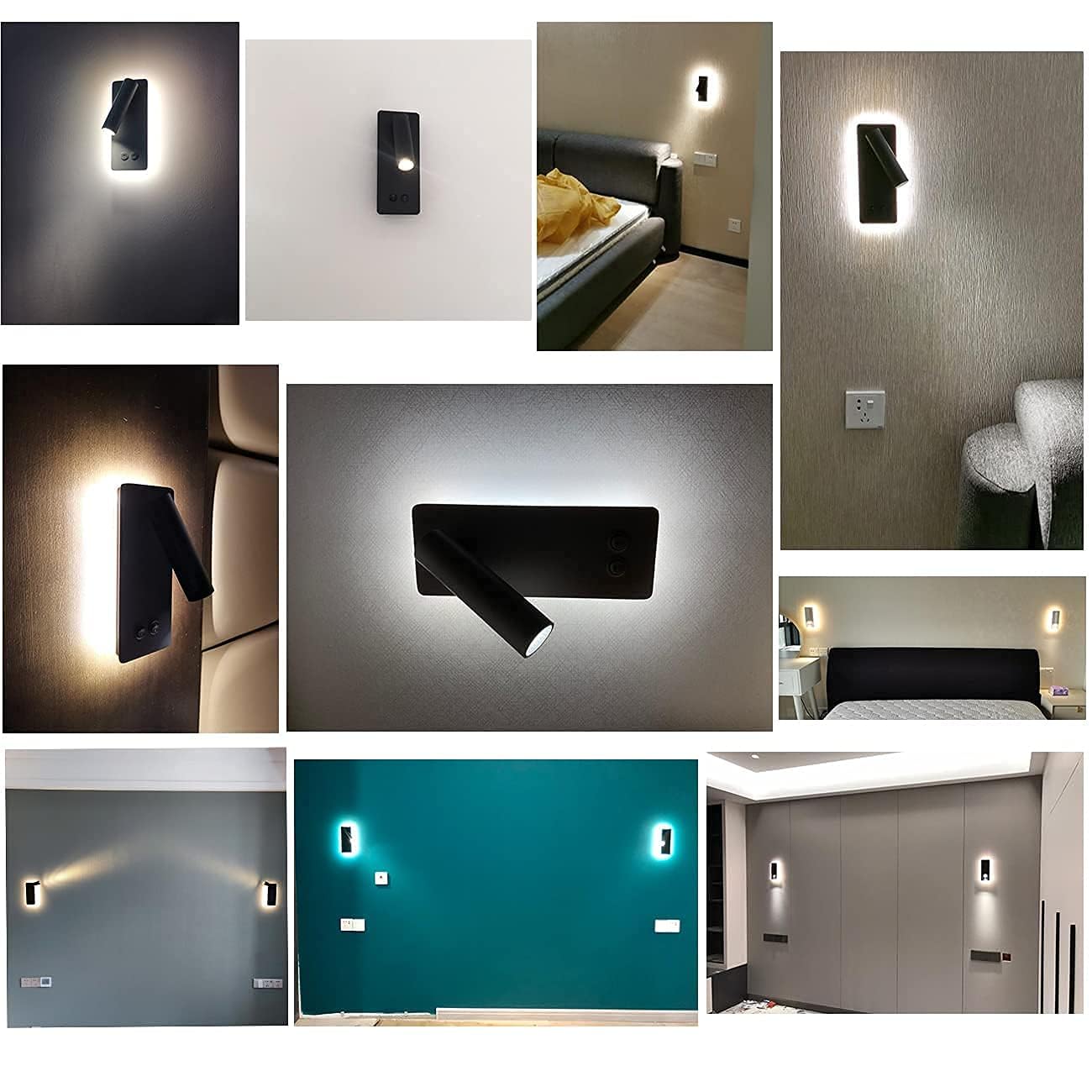 LED wall lamp and reading light two-in-one multifunctional wall sconces. LED Wall Lamp Plug in for Bedroom Bedside Wall Sconces Set of Two Black