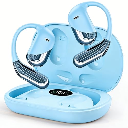 Aurotlu 2026 Open Ear Wireless Earbuds Headphones, Bluetooth Built-in Mic,Waterproof, LED Display Charging Case,on Ear Hooks Clip Ear