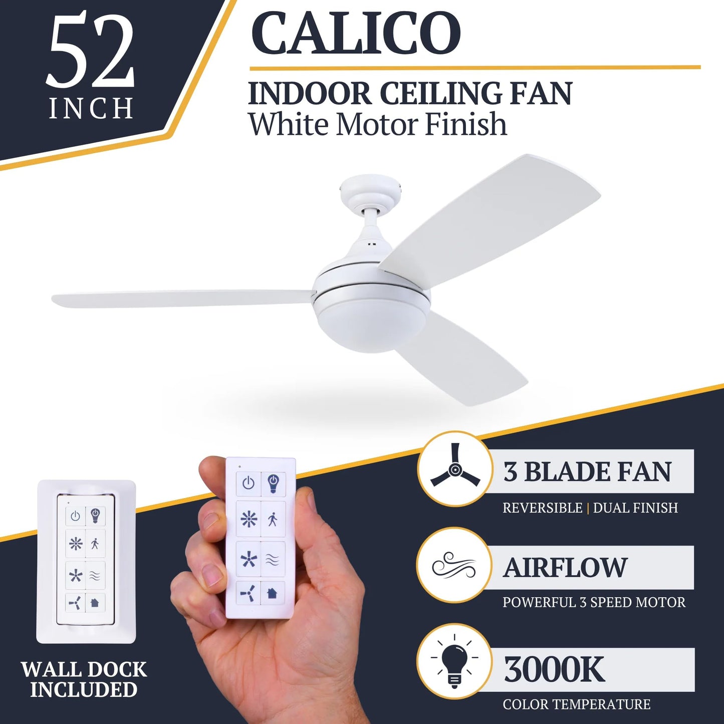 Prominence Home 80034-01 Calico Modern/Contemporary Remote Control Integrated LED Light Kit, 52 inches, White
