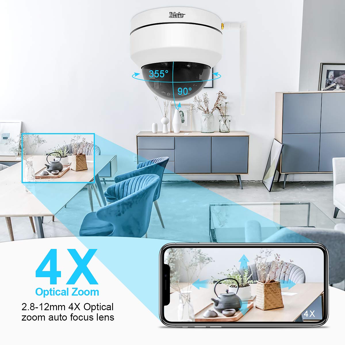 YoLuKe PTZ Dome IP Cameras Indoor/Outdoor 5MP 4X Pan Tilt No WiFi Security Camera Support Night Vision Alarm Siren Human Detection Auto Tracking 2-Way