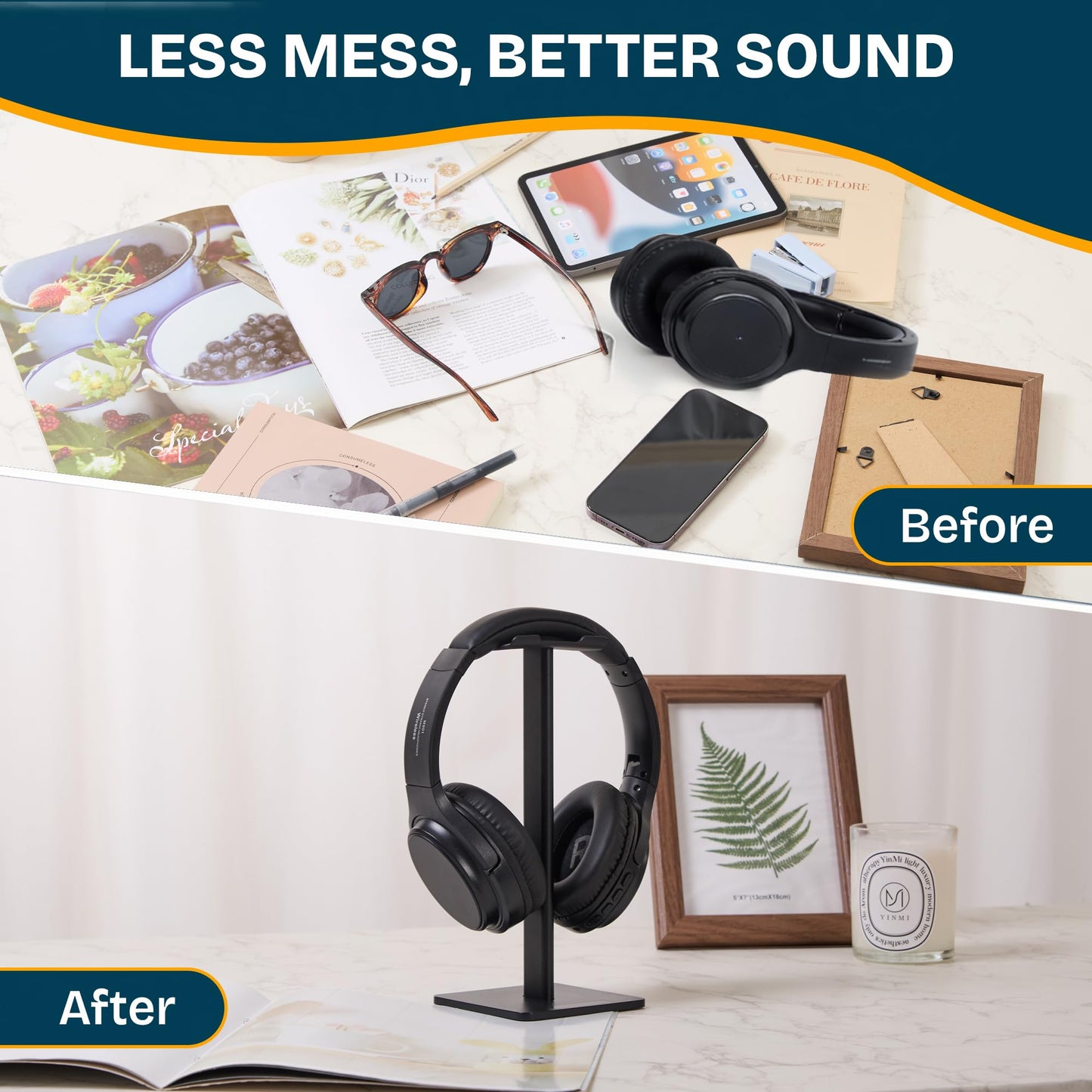 Headphone Stand for Desk - U Shaped Universal Headset Holder with Flexible Headrest, Sturdy Gaming Headphone Holder for Desk, Anti-Slip Base Headset