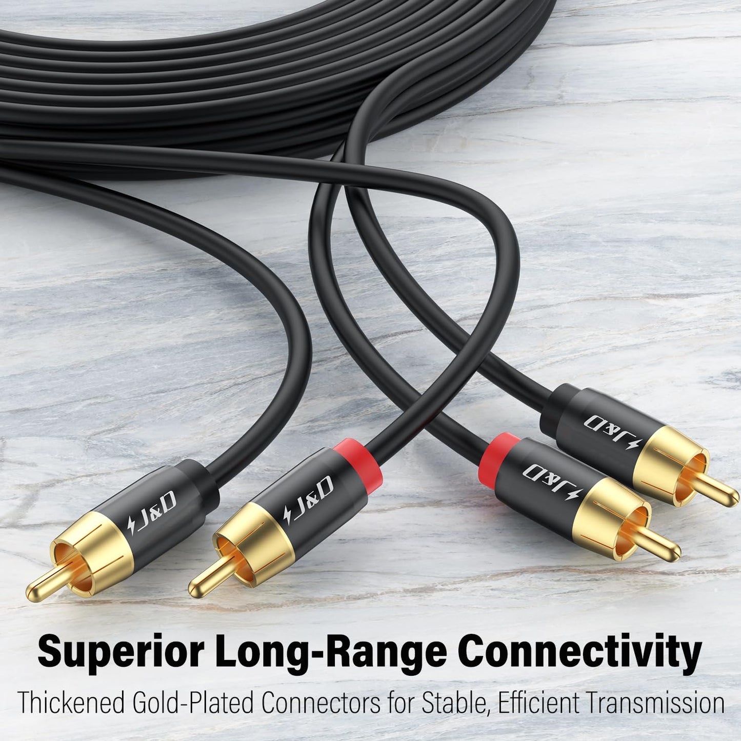 J&D 2 RCA M/M Stereo Audio Cable, 20 FT RCA Audio Cable Gold-Plated Copper Shell 2RCA Male to 2RCA Male Stereo Audio Cord for Home Theater, HDTV