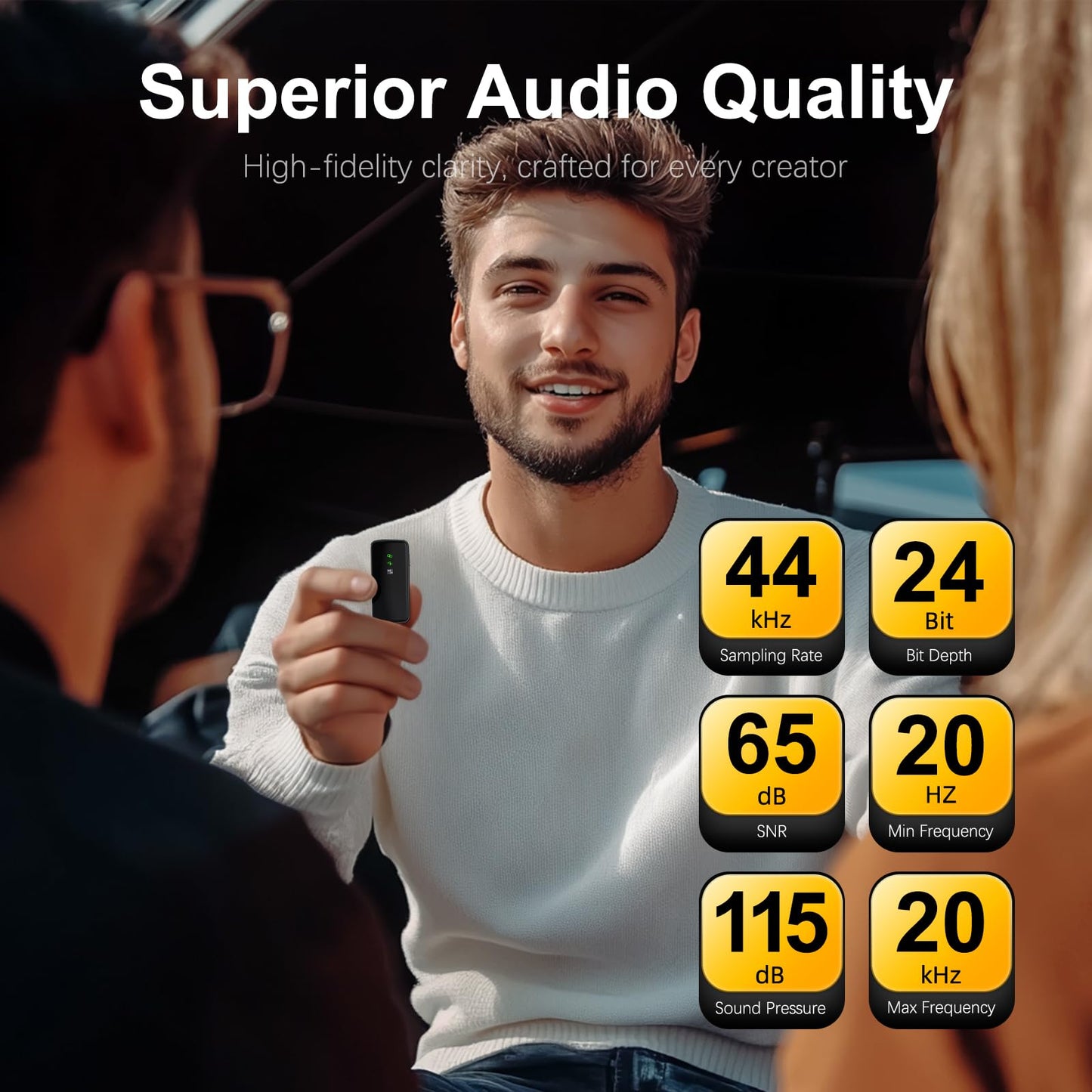 Rythflo Wireless Lavalier Microphone for iPhone/Camera/Android/Laptop with Noise Cancellation, 25H Battery Life, 229ft Range, Clip on Wireless Lapel