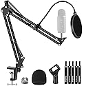 InnoGear Mic Stand for Blue Yeti, Heavy Duty Microphone Stand with Microphone Windscreen and Dual Layered Mic Pop Filter Suspension Boom Scissor Arm
