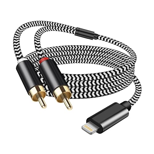 [MFi Certified] Lighting to RCA Cable Audio Aux Adapter, 2-Male Stereo Y Splitter Aux Cord Compatible with i-Phone 14 13 12 11 Pro XS XR X 8 7