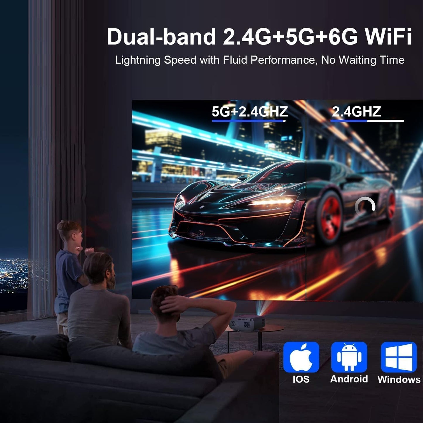 Mini Projector with WiFi and Bluetooth,4K Smart 1080P Portable Outdoor Movie Proyector with Android 13 & Built-in Apps, Auto Vertical