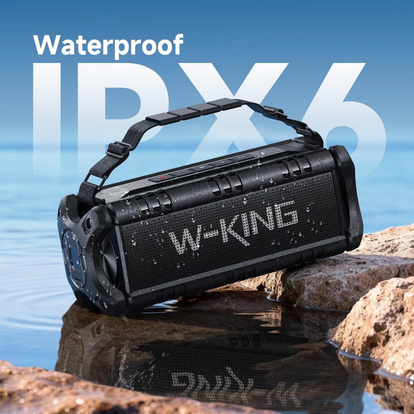 W-KING Bluetooth Speaker, 90W Max Portable Outdoor Speaker Loud, IPX6 Waterproof/50W Deep Bass Subwoofer/40H/EQ/Dual Pairing/TF/AUX, Large Boombox