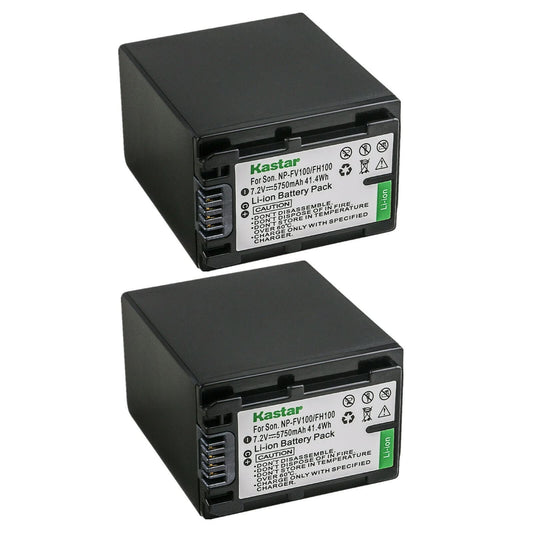 Kastar 2-Pack NP-FV100 Battery 7.2V 5750mAh Replacement for Sony NEX-VG30, NEX-VG900, HXR-MC50, HXR-MC88, HXR-NX30, HXR-NX70, HXR-NX80, PXW-Z90V