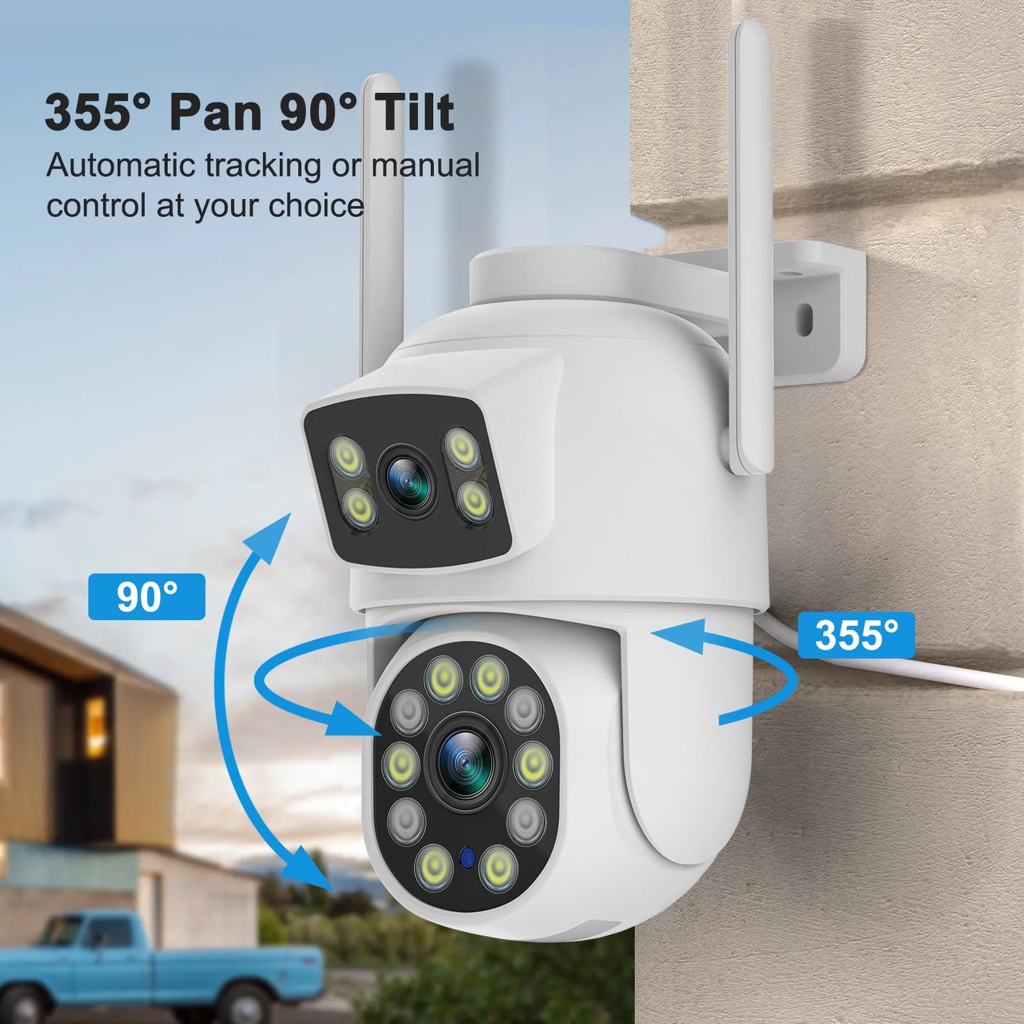Dosilkc 2K Dual Lens Outdoor Security Camera, 360° View Pan/Tilt 2.4G WiFi Wireless Linkage Cameras for Home Security, Home Surveillance Camera