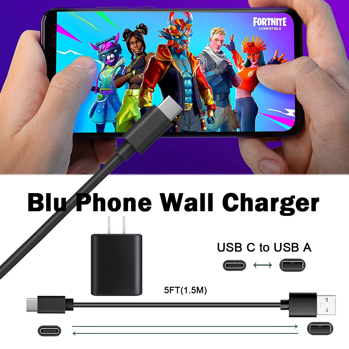 Blu Android Phone Charger, 5V USB C Wall Charger Adapter Fast Charging for Blu View 3, View 2, M8l, M10l, G9, G90 Pro, G91 Max, G91 Pro, G91S, G50