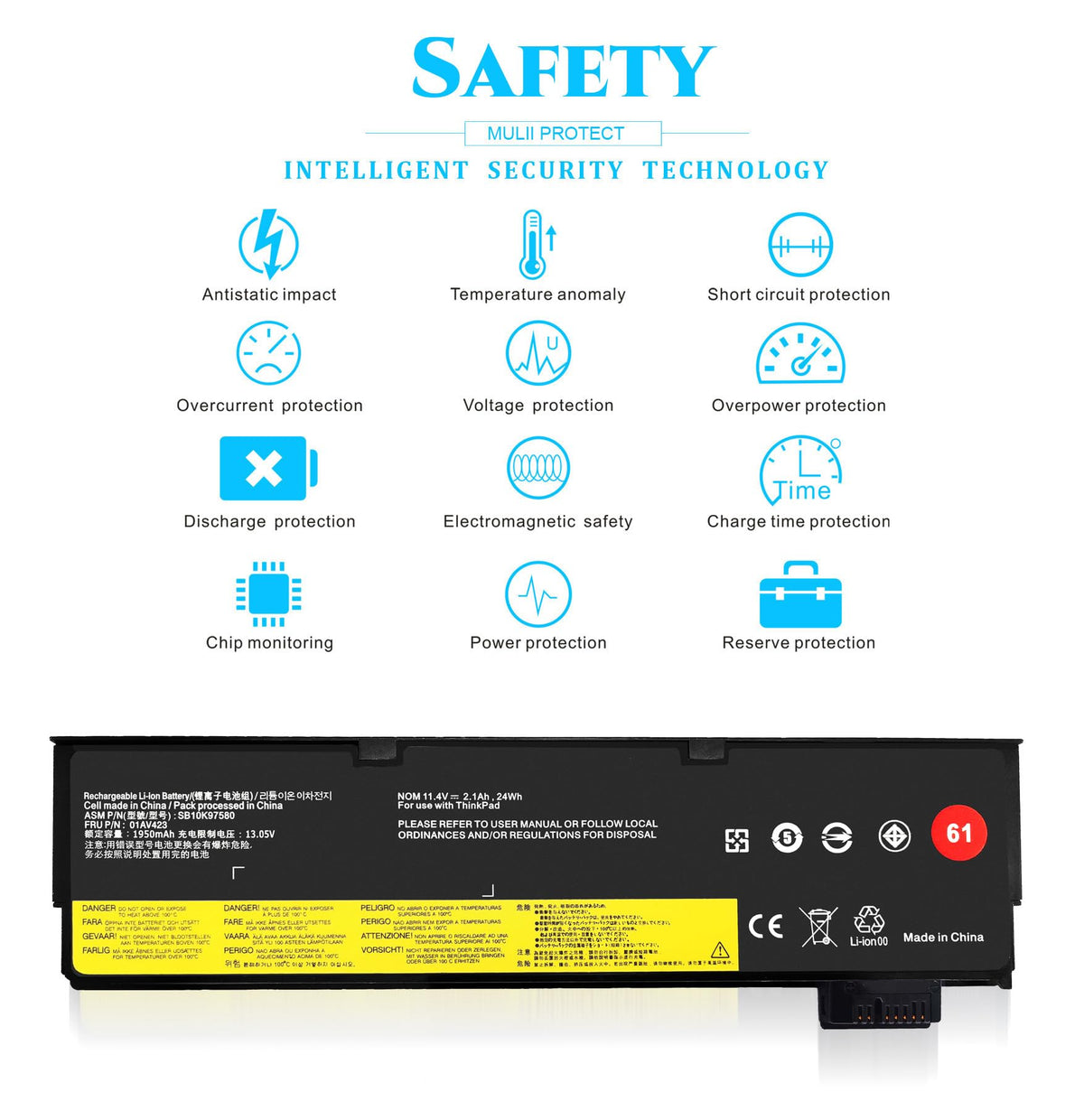 01AV423 T470 T580 Laptop Battery Replacement for ThinkPad T480 T570 P51S P52S A475 A485 TP25 A275 T470 T580 Series 01AV423 SB10K97580 01AV425