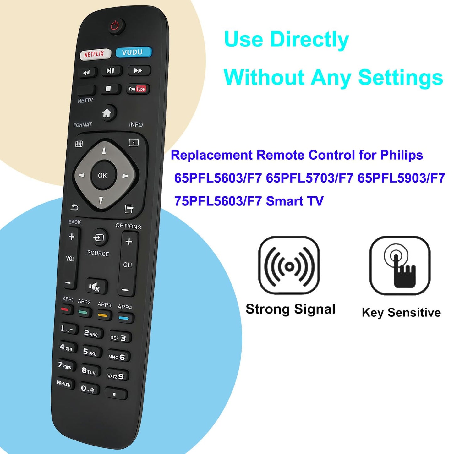 Replacement Remote Control for Philips 65PFL5603/F7 65PFL5703/F7 65PFL5903/F7 75PFL5603/F7 Smart TV