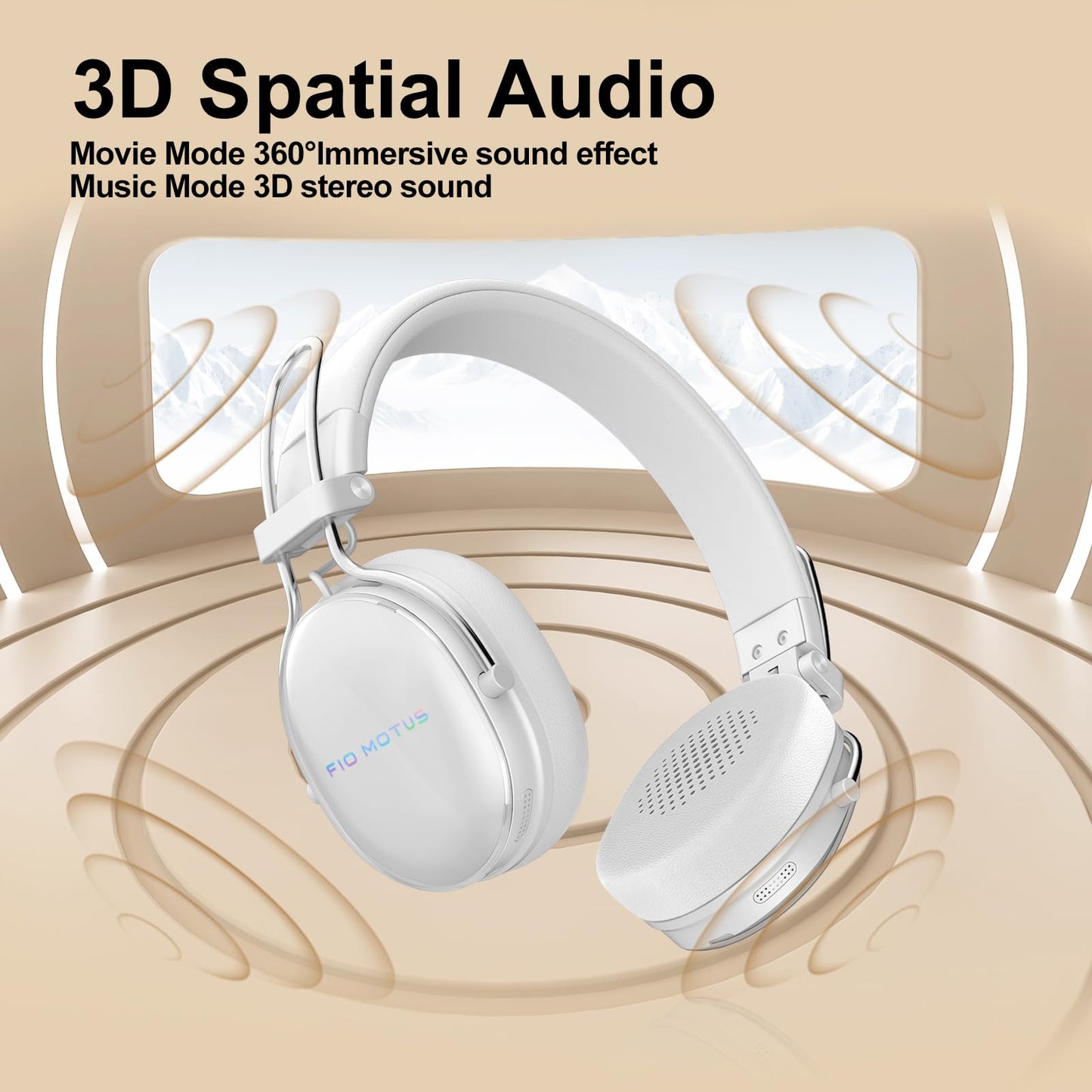 FIO MOTUS Wireless Bluetooth On-Ear Headphones, Active Noise Cancelling, Hi-Res Sound, 55H Playtime, Foldable Design, Lightweight and Comfortable