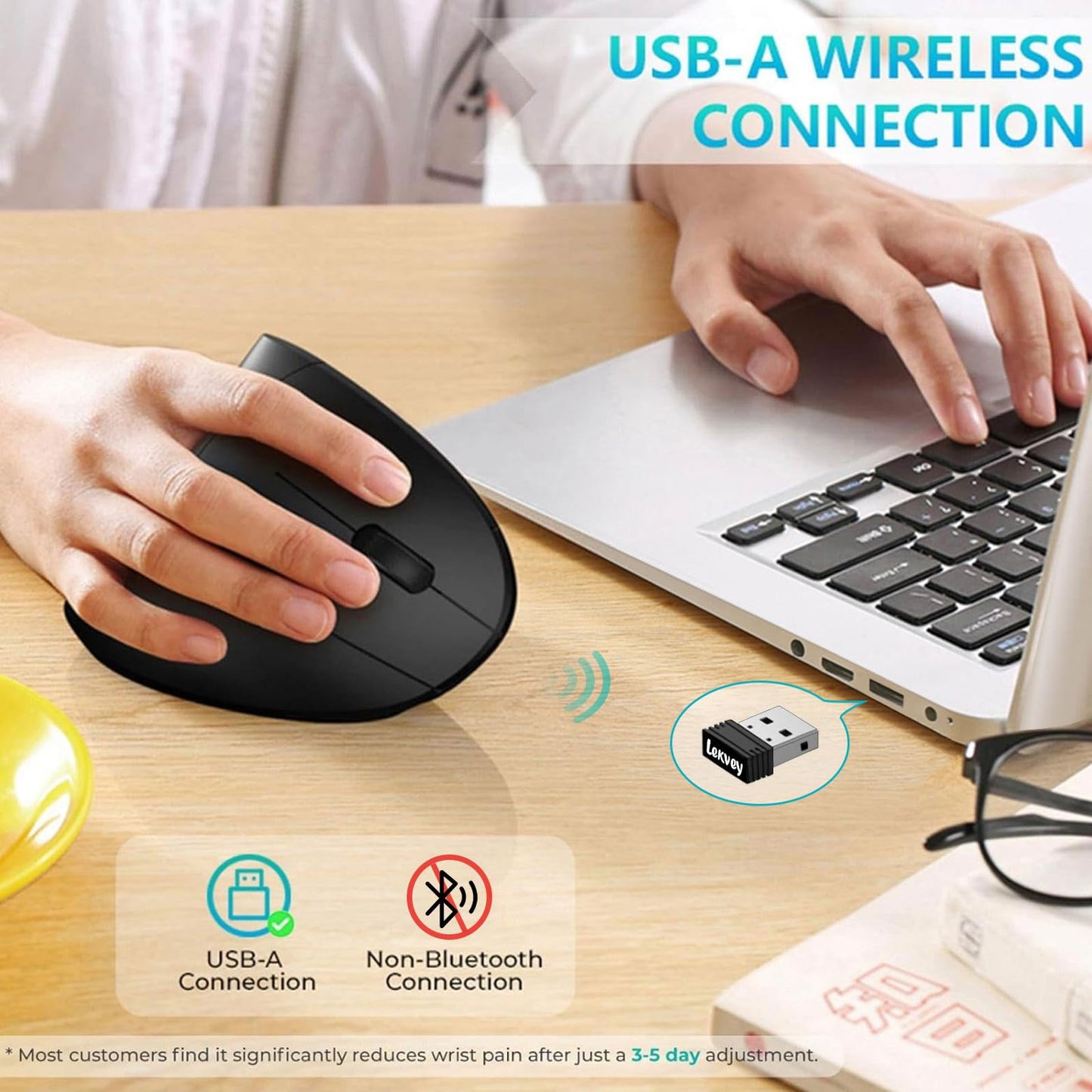 Ergonomic Mouse, LEKVEY Vertical Wireless Mouse - Rechargeable 2.4G Optical Vertical Mice : 3 Adjustable DPI 800/1200/1600 Levels 6 Buttons