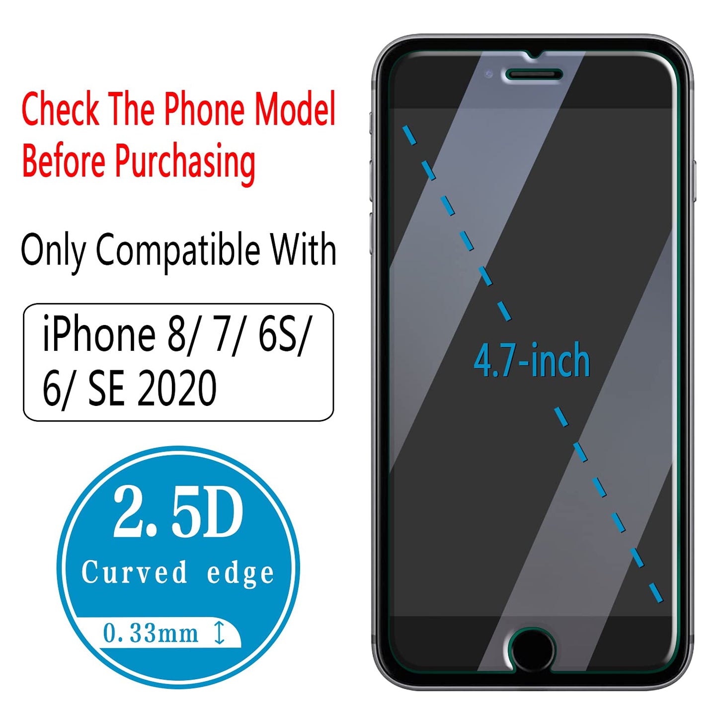 HPTech (2 Pack) Tempered Glass For iPhone SE 2020, iPhone 8, iPhone 7, iPhone 6S, iPhone 6 4.7-Inch Screen Protector, Case Friendly, Easy to Install