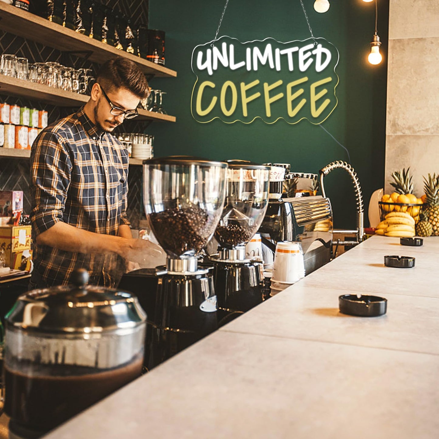 HKONHGUK Unlimited Coffee Neon Sign Cool White and Warm White LED Light Dimmable USB Powered Wall Decor for Coffee Bar Kitchen Office Funny Coffee