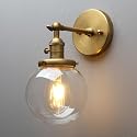 PERMO Vintage Wall Sconce Industrial Lighting Fixture with 5.9" Round Clear Glass Globe Hand Blown Shade (Antique)
