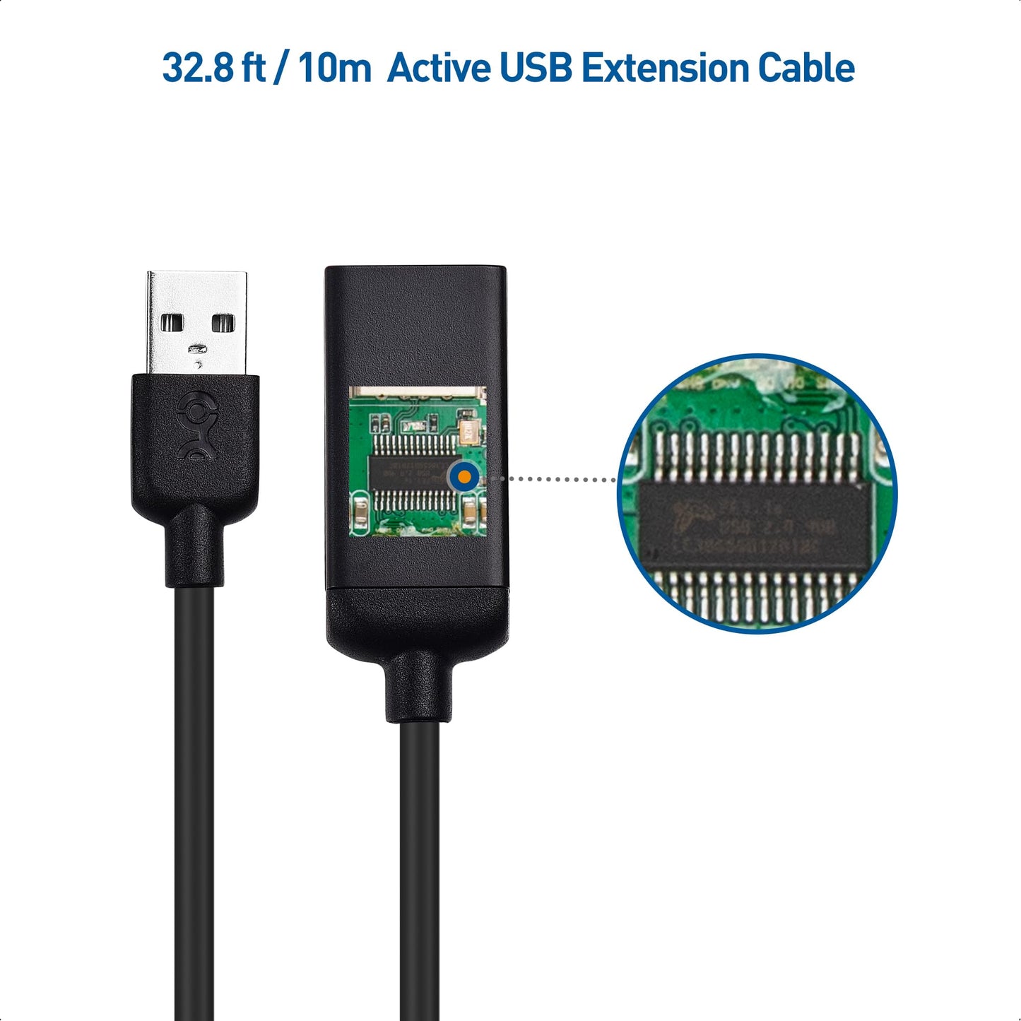 Cable Matters Active USB Extension Cable 32.8 ft / 10m (Active USB Extender Cable) for Webcam, Oculus Sensor, HTC Vive Link Box, Xbox Kinect