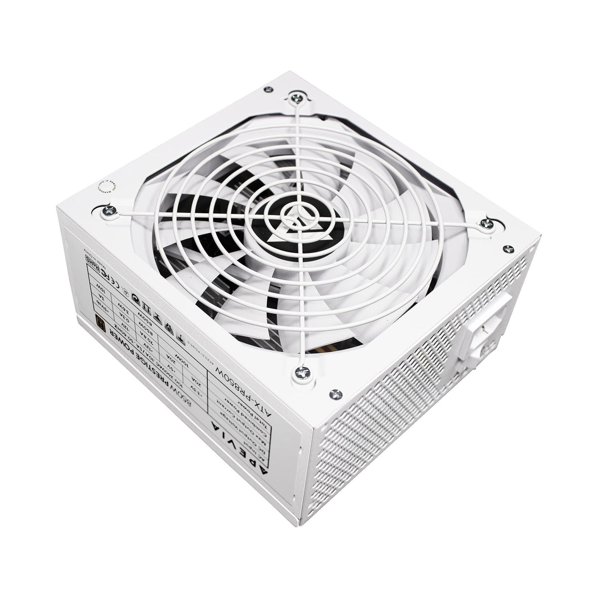 Apevia ATX-PR850W-WH PCIE 5.0 & ATX 3.0 Prestige 850W 80+ Gold Rated, PCIE 5.0 / Gen 5 12VHPWR Connector, Active PFC ATX Gaming Power Supply White