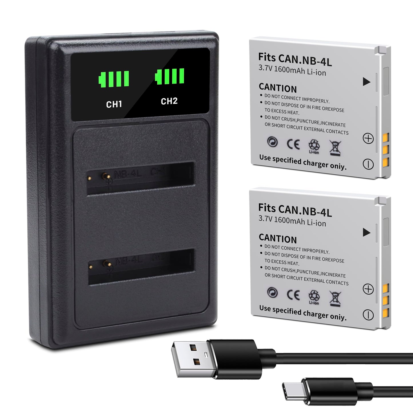 2Pack NB-4L NB4L Battery with Dual Fast Charger Compatible for Canon PowerShot ELPH 100 HS 300 HS 330 HS 310 HS SD1000 SD1100 is SD1400 is SD200 SD30